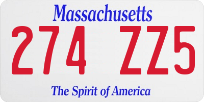 MA license plate 274ZZ5