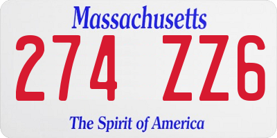 MA license plate 274ZZ6