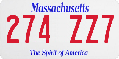 MA license plate 274ZZ7