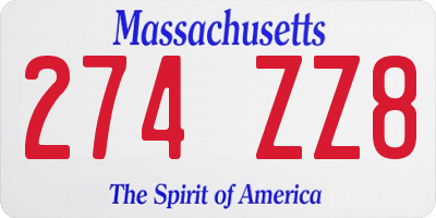 MA license plate 274ZZ8