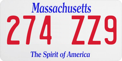 MA license plate 274ZZ9