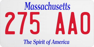 MA license plate 275AA0
