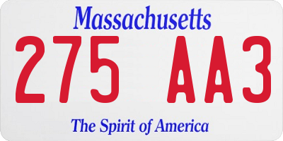 MA license plate 275AA3