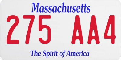MA license plate 275AA4
