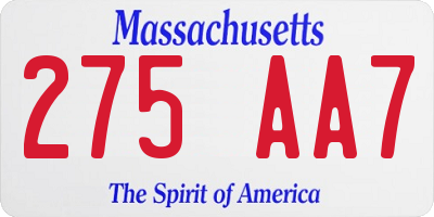 MA license plate 275AA7