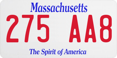 MA license plate 275AA8