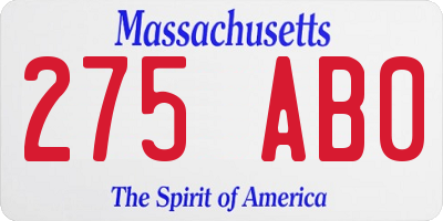 MA license plate 275AB0