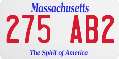 MA license plate 275AB2