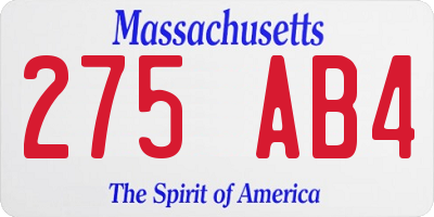 MA license plate 275AB4