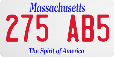 MA license plate 275AB5