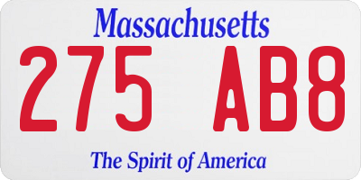 MA license plate 275AB8