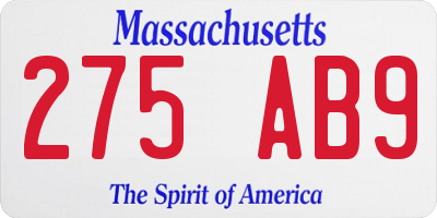 MA license plate 275AB9