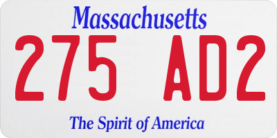 MA license plate 275AD2