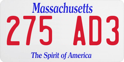 MA license plate 275AD3