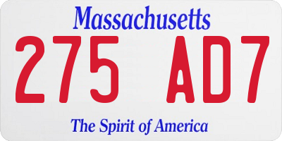 MA license plate 275AD7