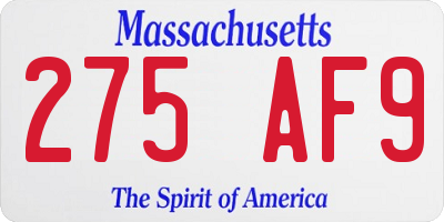 MA license plate 275AF9