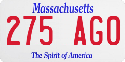 MA license plate 275AG0