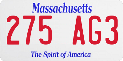 MA license plate 275AG3