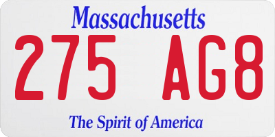 MA license plate 275AG8