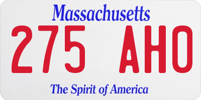 MA license plate 275AH0