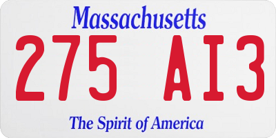 MA license plate 275AI3