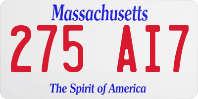 MA license plate 275AI7