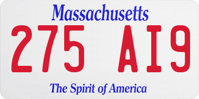 MA license plate 275AI9