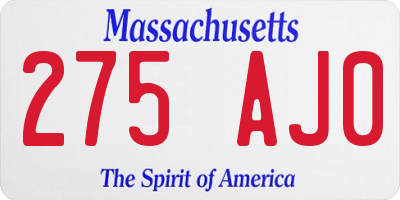 MA license plate 275AJ0
