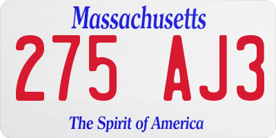 MA license plate 275AJ3