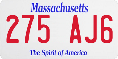 MA license plate 275AJ6