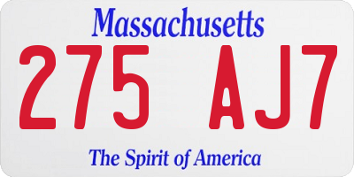 MA license plate 275AJ7