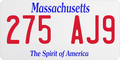 MA license plate 275AJ9