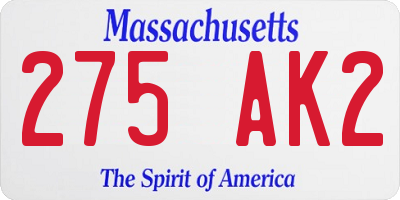 MA license plate 275AK2