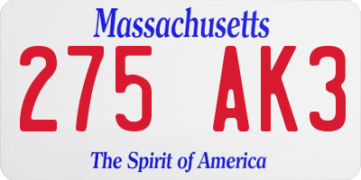 MA license plate 275AK3