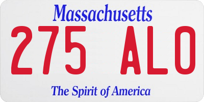 MA license plate 275AL0