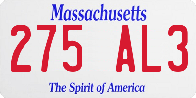MA license plate 275AL3