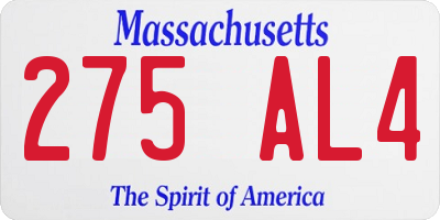 MA license plate 275AL4