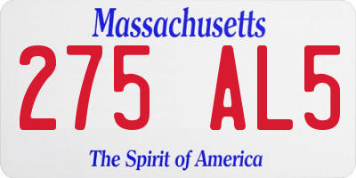 MA license plate 275AL5