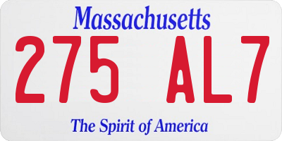 MA license plate 275AL7