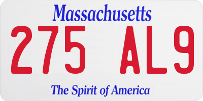 MA license plate 275AL9