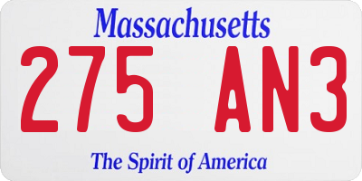 MA license plate 275AN3