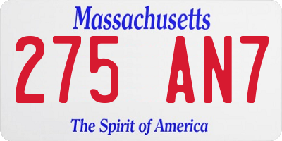 MA license plate 275AN7