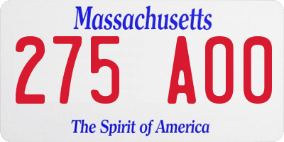 MA license plate 275AO0