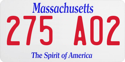 MA license plate 275AO2