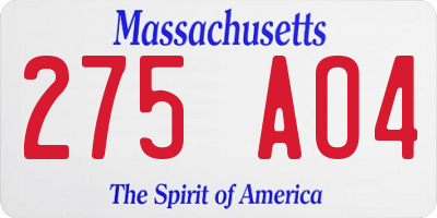 MA license plate 275AO4
