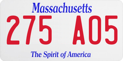 MA license plate 275AO5