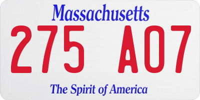 MA license plate 275AO7