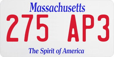 MA license plate 275AP3