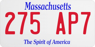 MA license plate 275AP7