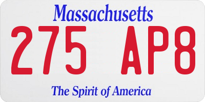 MA license plate 275AP8